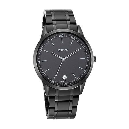 Titan Minimalist Quartz Analog with Date Black Dial Black Metal Strap Watch for Men - NT1806NM01