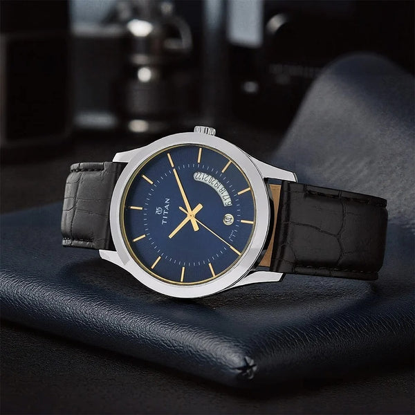 Titan Blue Dial Analog with Date Leather Strap watch for Men