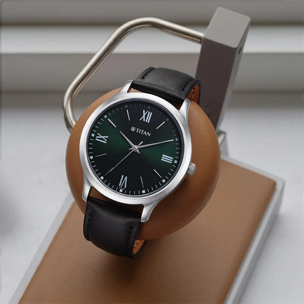 Titan Karishma Quartz Analog Green Dial Leather Strap Watch for Men