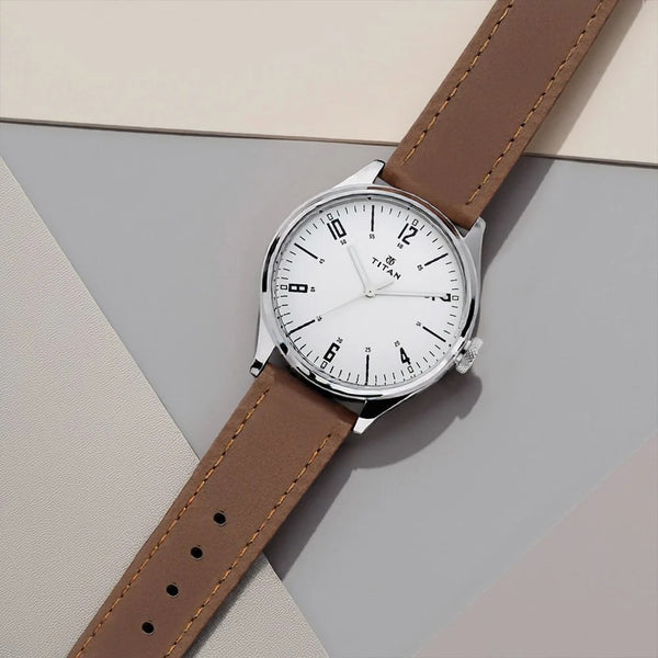 Titan Men's Urban Edge Lustrous Silver Dial Leather Watch