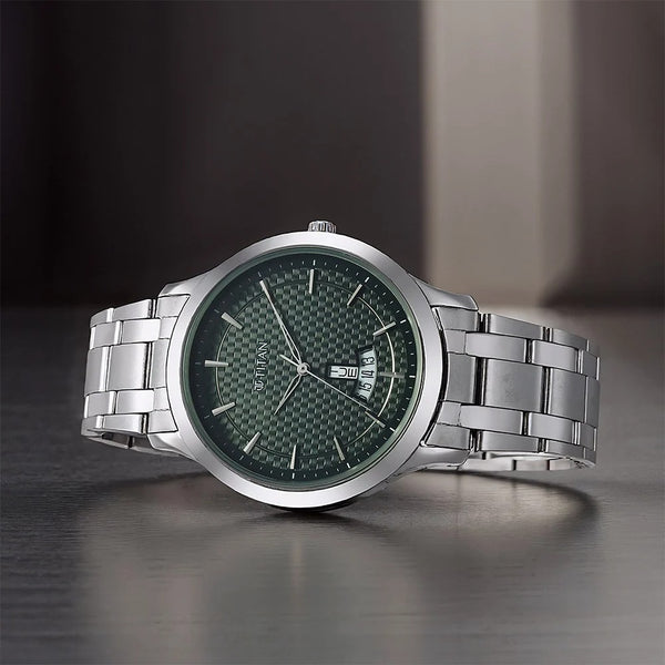 Titan Karishma Quartz Analog Green Dial Silver Stainless Steel Strap Watch For Men