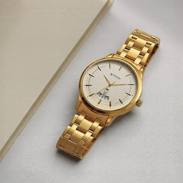 Titan Karishma Quartz Analog Champagne Dial Stainless Steel Strap Watch for Men