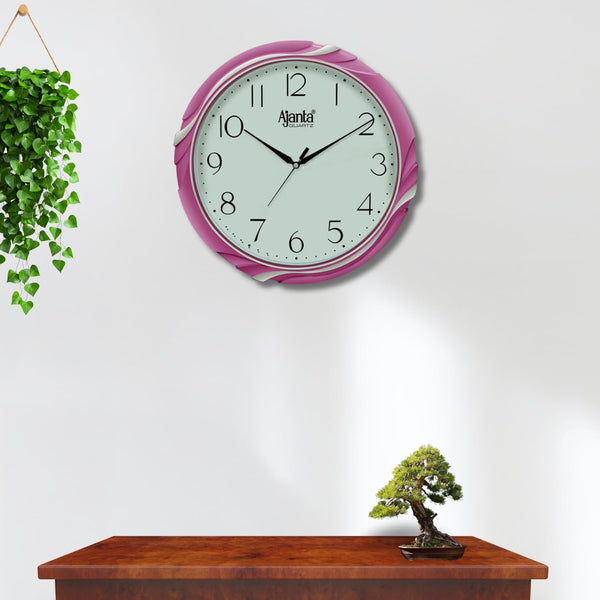 Ajanta Plastic Wall Clock,Designer Analog Clock, Step Movement - 30.3Cm X 30Cm Royal Pink