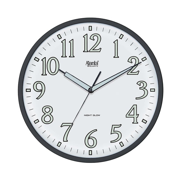 Ajanta 12 Inches Silent Sweep Radium Wall Clock - Night Glow, Radium Dial - 30x30 cm, (Dom Glass_Black)