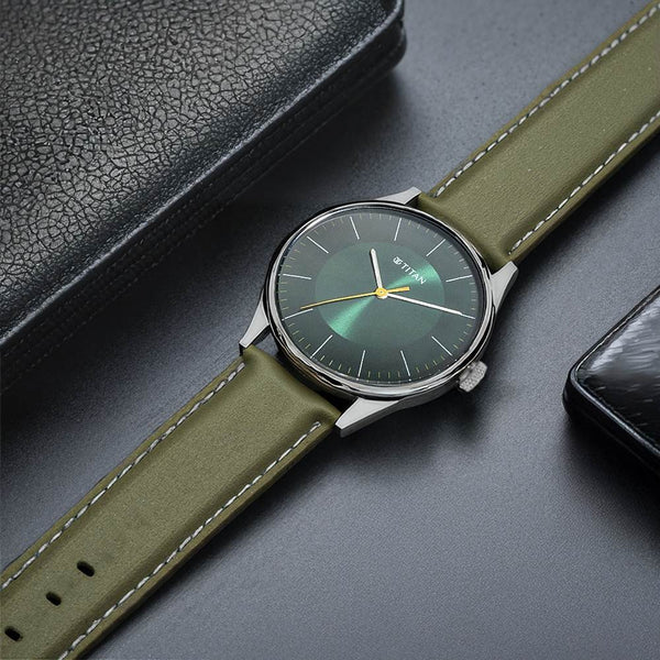 Titan Men's Urban Edge Lustrous Green Dial Leather Watch