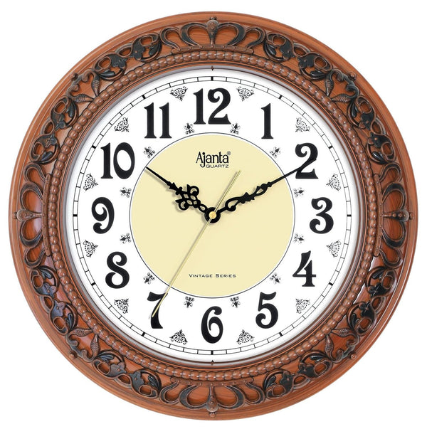 Ajanta Analog Wall Clock Quartz Plastic Silent Sweep Movement Vintage 14 Inches Analog Wall Clock for Home and Office, Teak