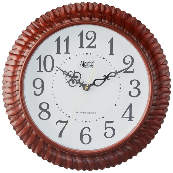 Ajanta 14 Inches Vintage Real Silent Sweep Movement Designer Plastic Clock Analog Wall Clock(Brown)